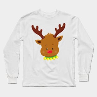 Christmas Reindeer, Red Nose, Antlers, New Year Long Sleeve T-Shirt